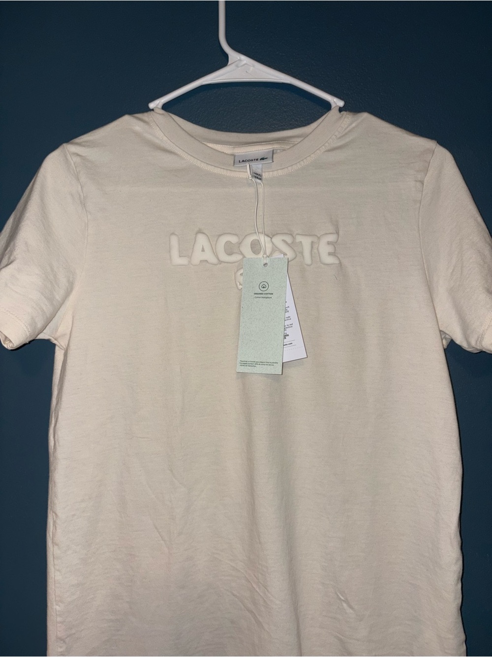 Lacoste Men's Off-White Raised Logo Crew Neck Tee